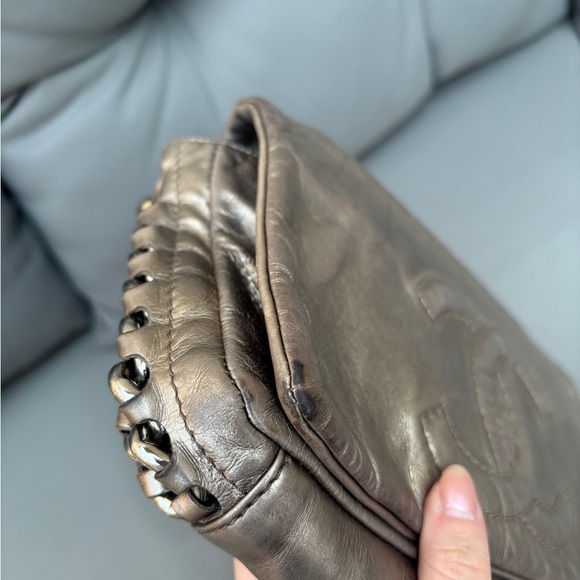 Vintage Auth. CHANEL Metallic Silver Calfskin Modern Chain Flap, Silver Hardware - Picture 12 of 16